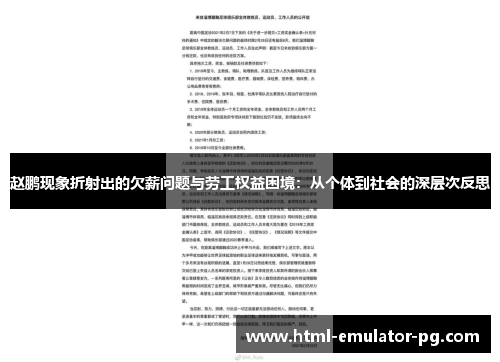 赵鹏现象折射出的欠薪问题与劳工权益困境：从个体到社会的深层次反思